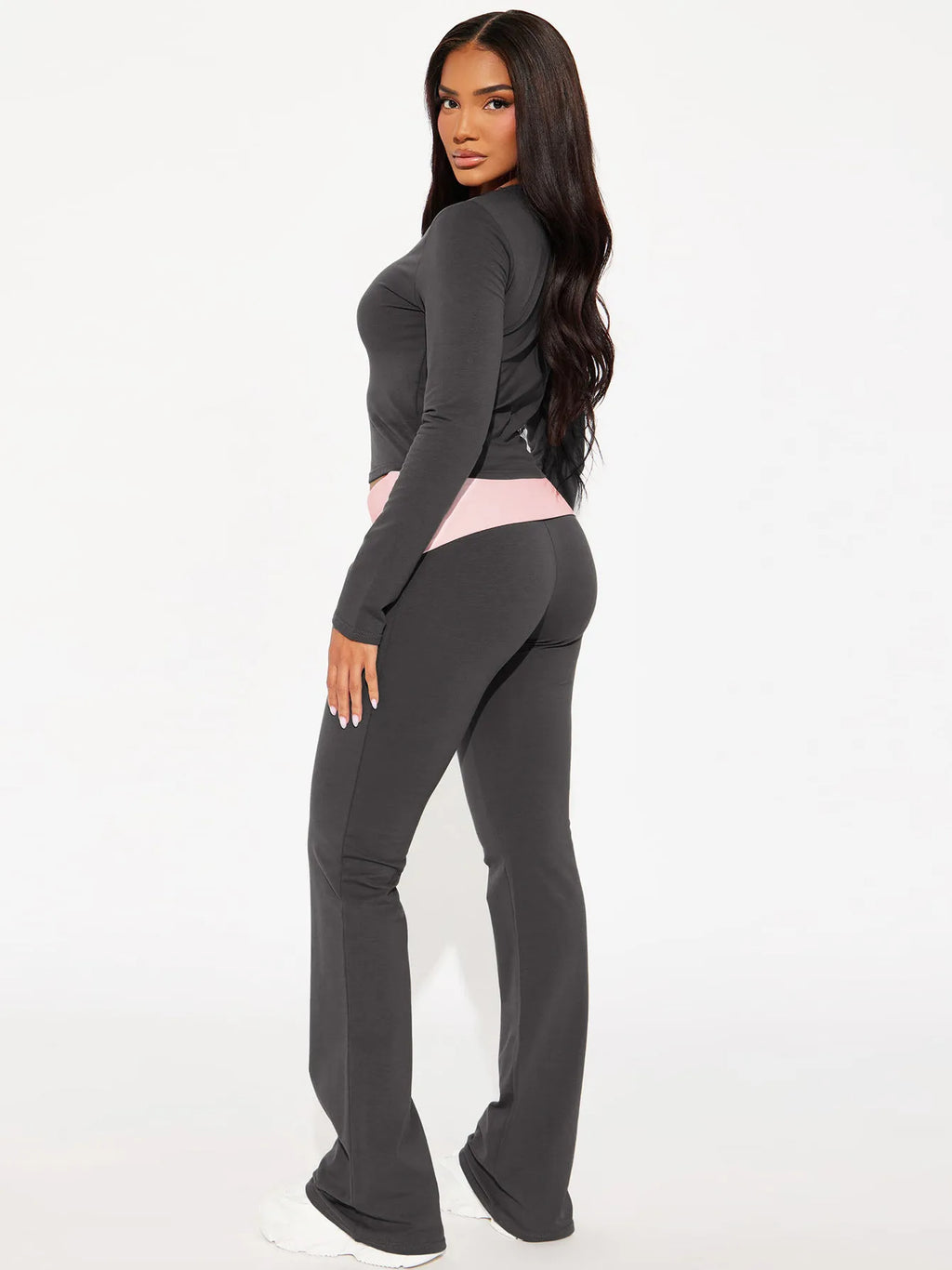 Women's Sexy Casual Two Piece Pants Set with Long Sleeve Letter Print Crop Top and Flare Pants for Streetwear Fashion