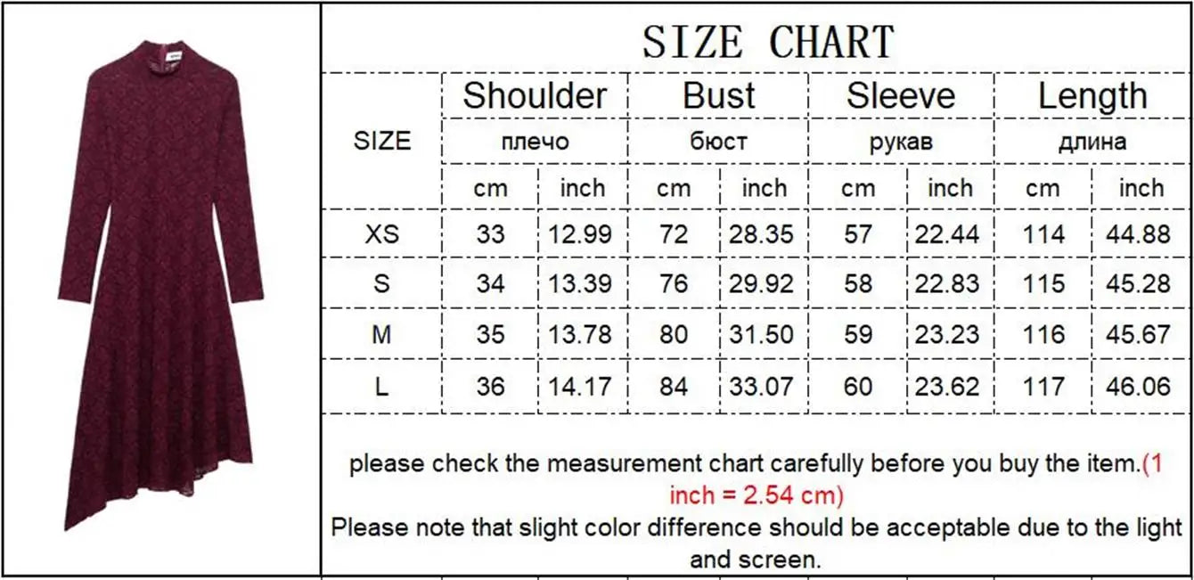 Lace Midi Dress Solid Hollow Out Asymmetric Long Sleeve