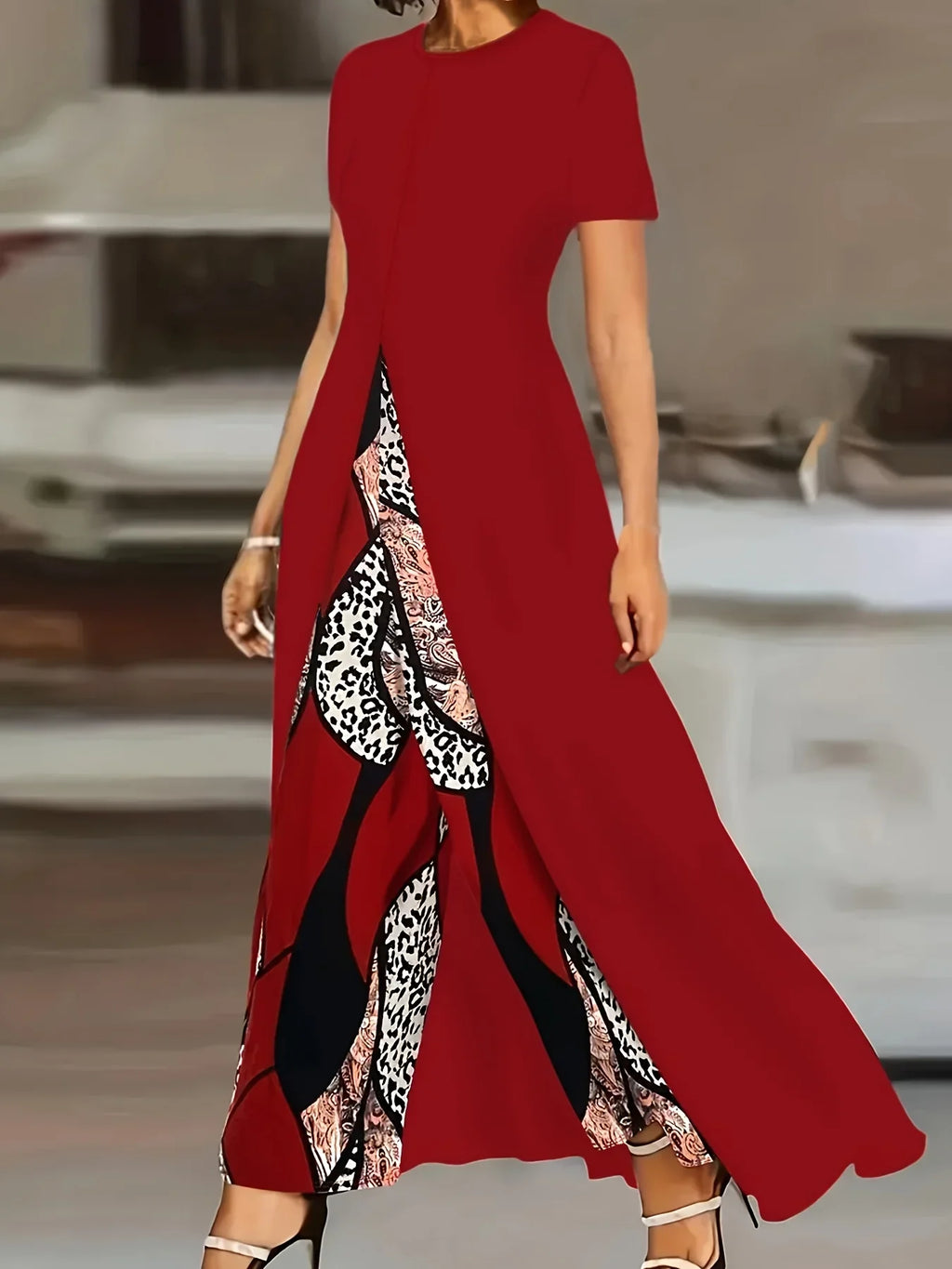 Casual Printed Long Pullover Coat and Wide-Leg Pants Two-Piece Suit for Girls High-End Fashion Temperament Set