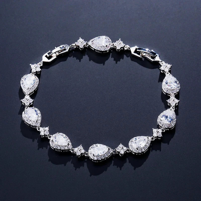 Geometric Water Drop CZ Bracelet for Women - Elegant Zircon Jewelry for Weddings and Parties