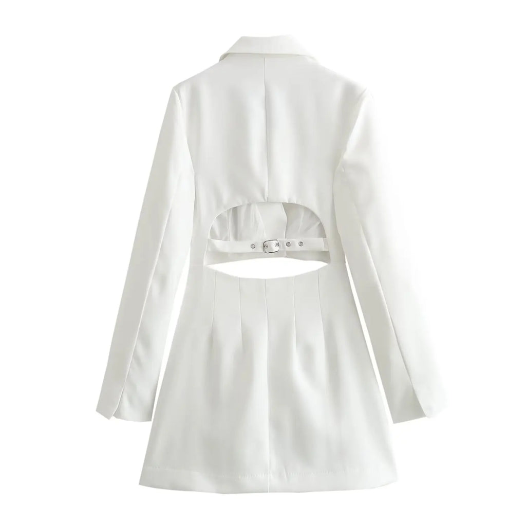 Hollow Out Mini Dress With Lapel Hidden Zipper High Waist