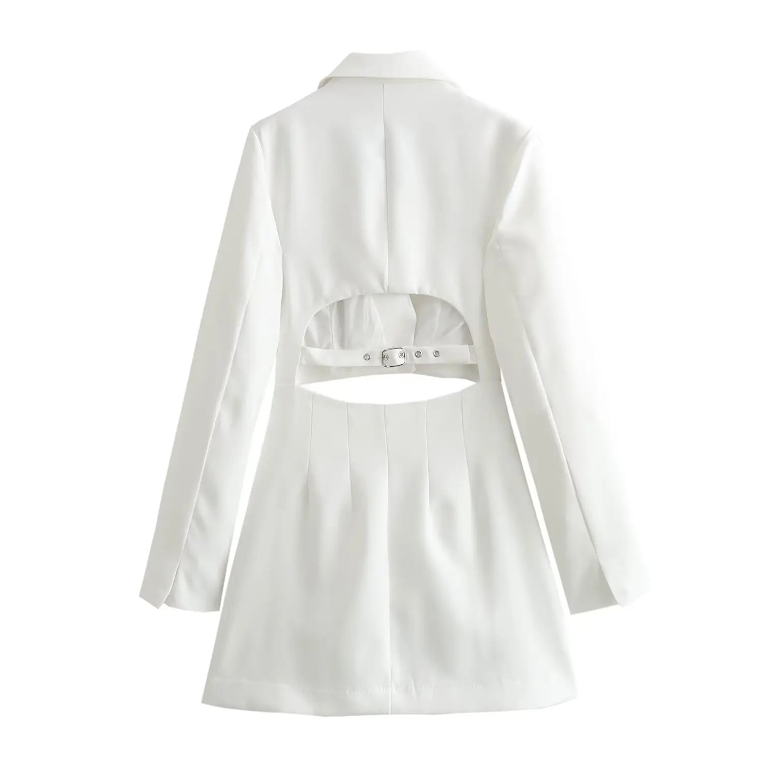 Hollow Out Mini Dress With Lapel Hidden Zipper High Waist