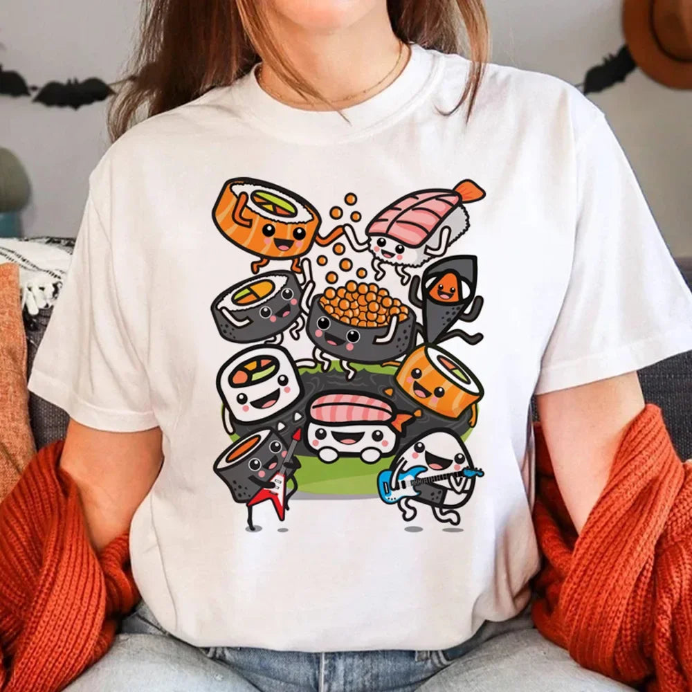 Sushi T-Shirt for Women Summer Manga Graphic Tees Casual Wear