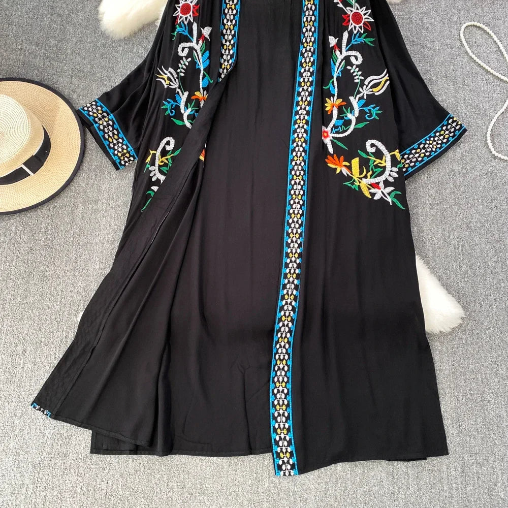 Bohemian Embroidered Floral Dress For Women Beachwear