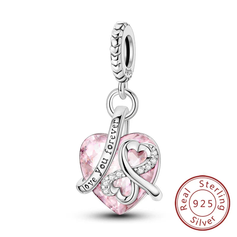 925 Sterling Silver Forever Love Heart Charms Beads for Sister Family Bracelet Jewelry Gifts