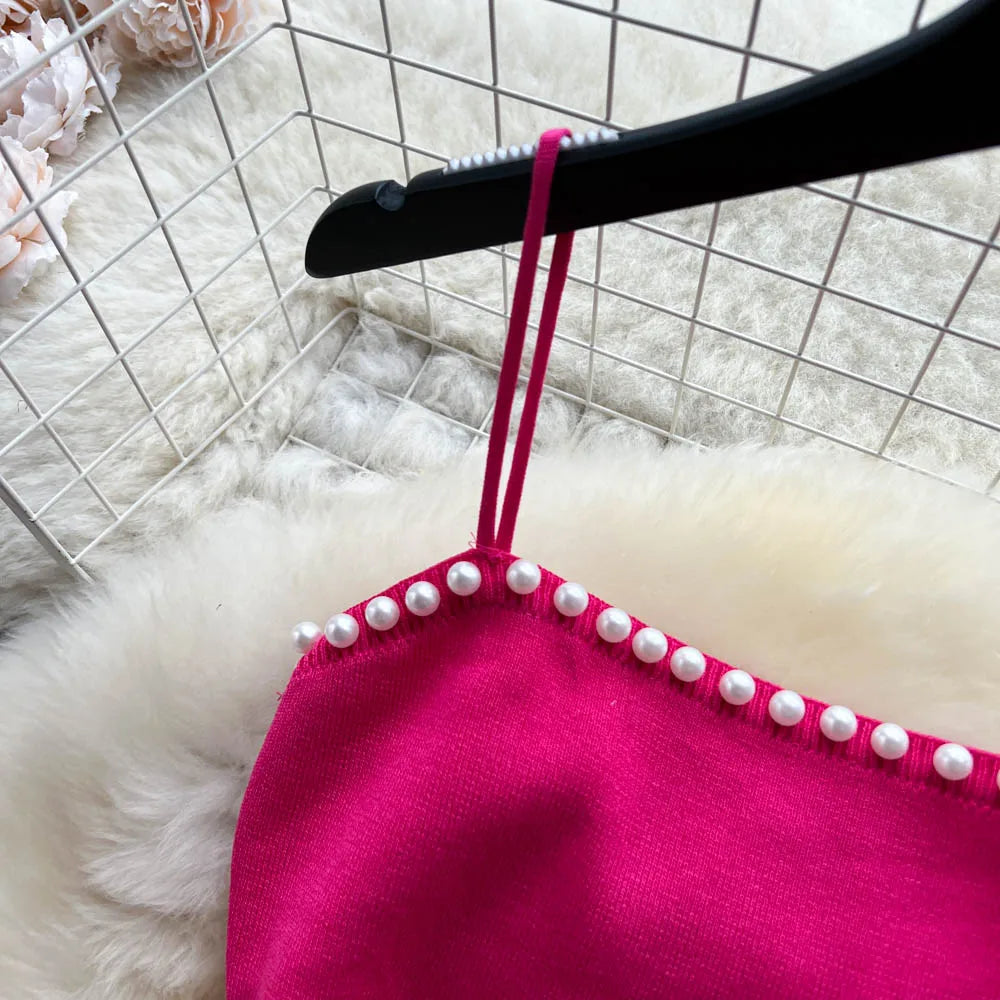 Pearl Design Knitted Bodycon Dress For Party And Streetwear