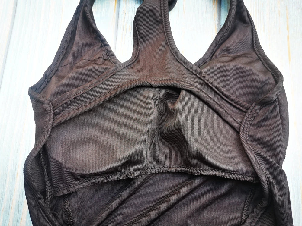 Women Sleeveless Yoga Playsuit Low Neck Slim Fit Stretch Short Jumpsuit with Chest Pads One Piece Romper Sportwear