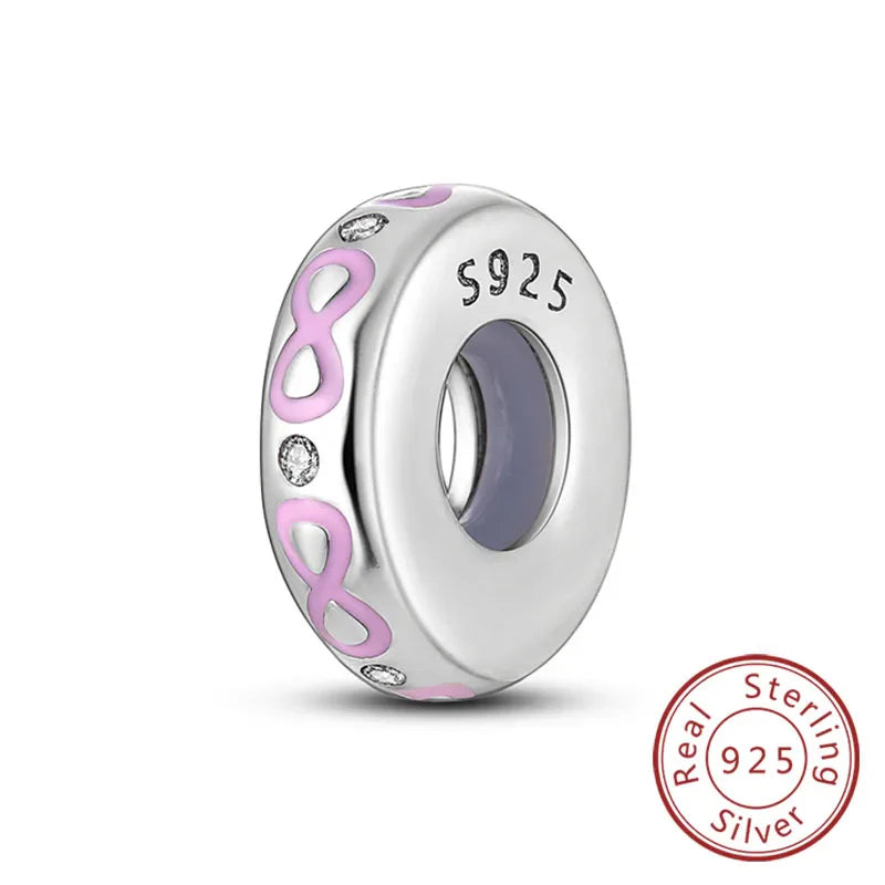 Fit Original 925 Sterling Silver Clip Charms with Zircon and Silicone Spacer Beads for Women DIY Bracelet Gift