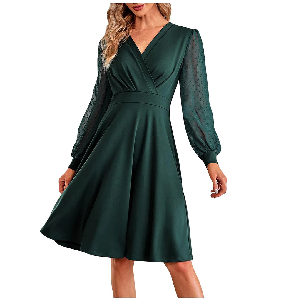 Women's Casual V Neck Long Sleeve Slim Dress Everyday Wear