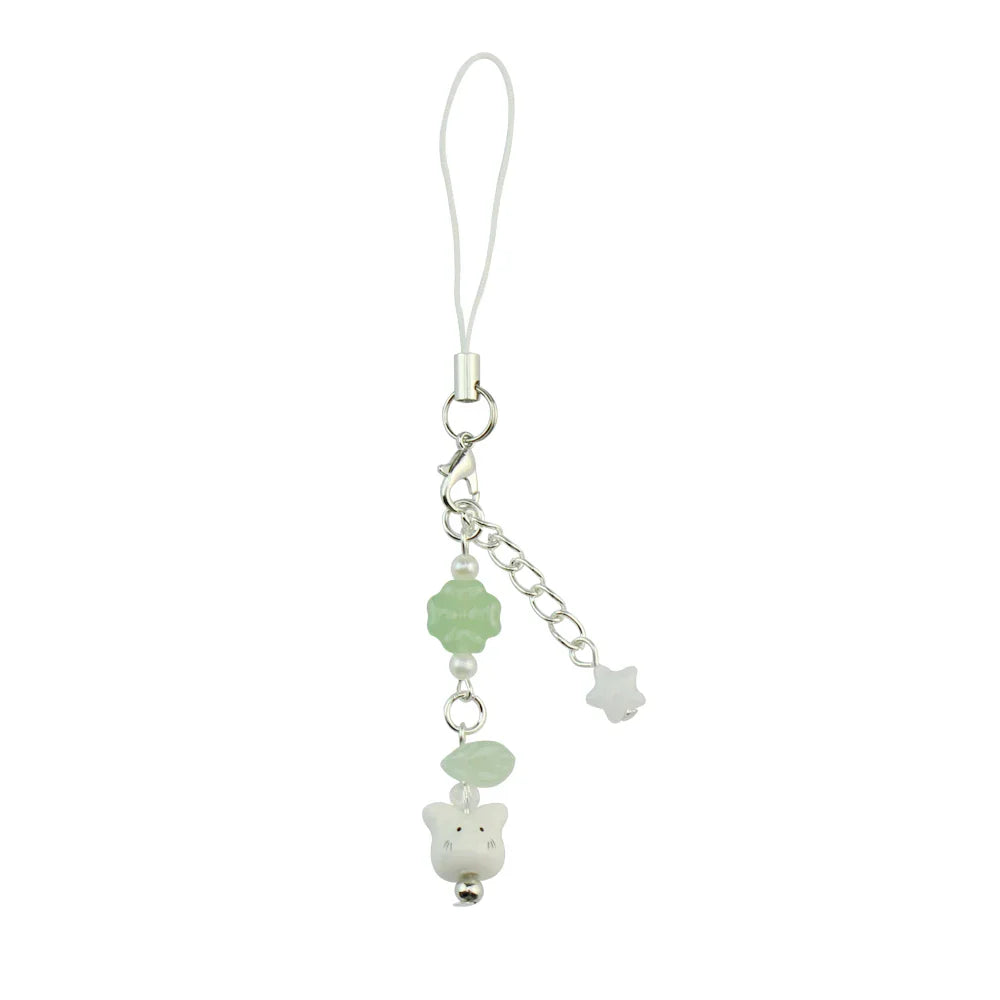 Handmade Four Leaf Clover Beaded Phone Charm Cute Cat Totoro Keychain Cybercore Cell Phone Chain Pendant Bag Decor