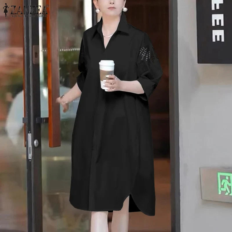 Lace Patchwork Knee Length Sundress For Women Loose