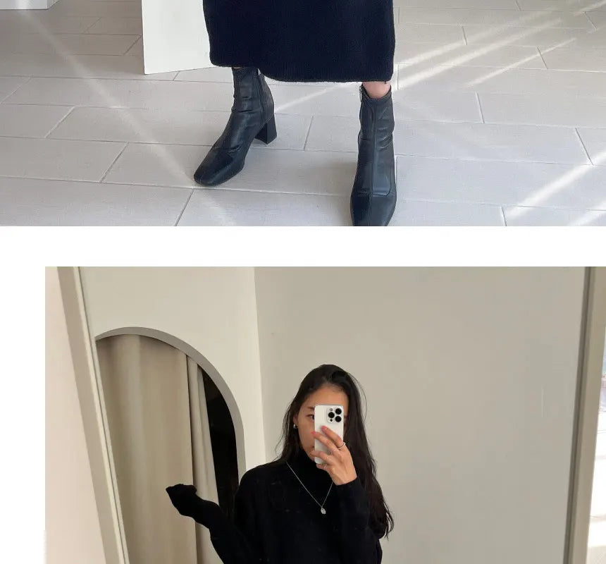 Cozy Turtleneck Sweater Dress For Women Knitted Long Sleeve