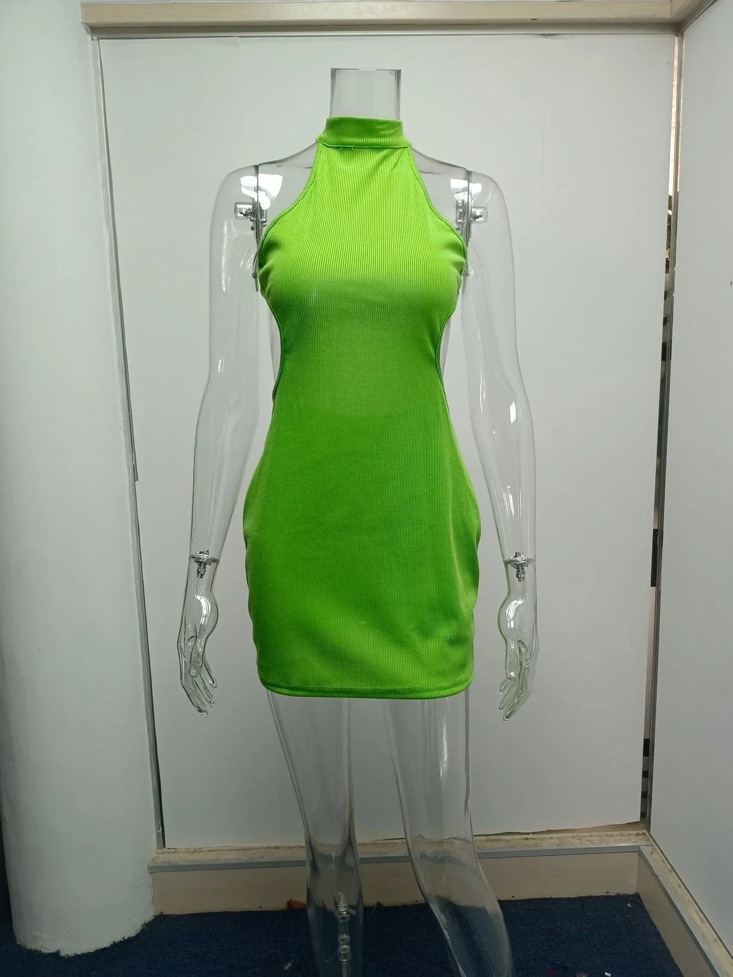 High Neck Hollow Cutout Dress With Back and Bust Details