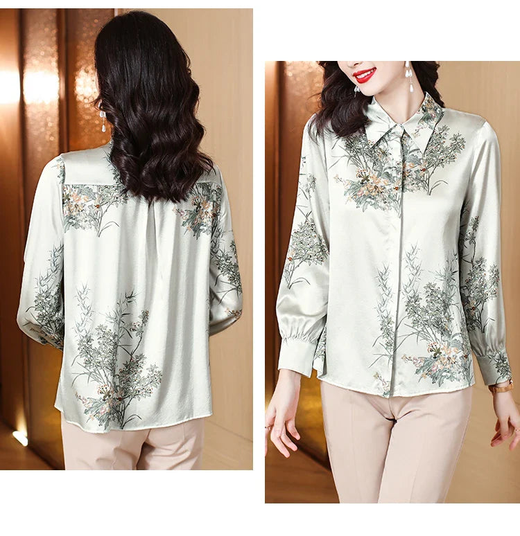 Elegant Floral Blouse for Women Spring Luxury Office Lady Shirt Basic Feminine Tops