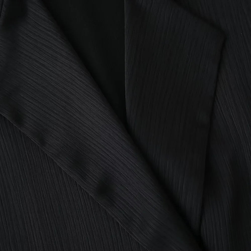 Women's Double Breasted Suit Jacket and Pants Set with Wrinkle Effect for Spring and Summer Fashion