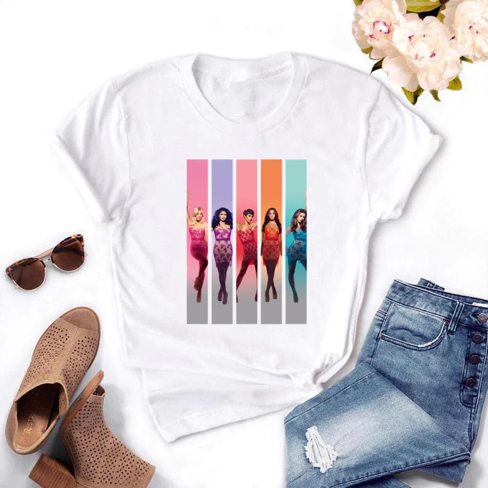 Spice Girls Cartoon T Shirt for Women Short Sleeve Anime Print Tee Stylish Casual Top