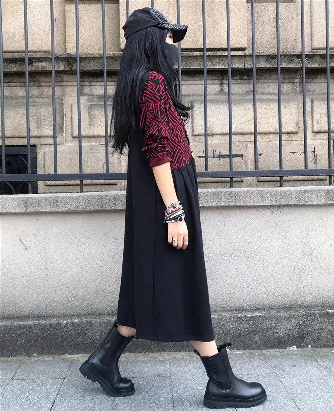 Loose Printed Turtleneck Dress For Women Elegant Casual