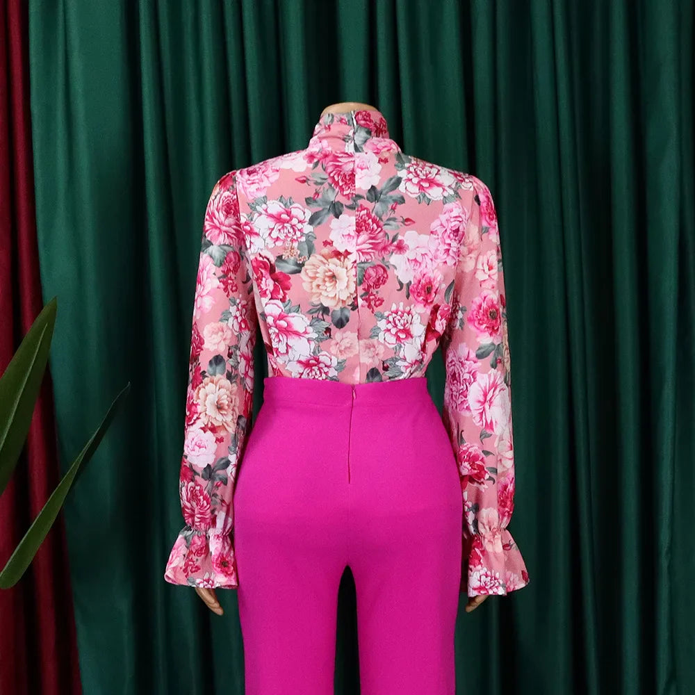 Elegant Full Sleeve Bow Collar Printed Blouse for Women Stylish Business Workwear Shirt Tops