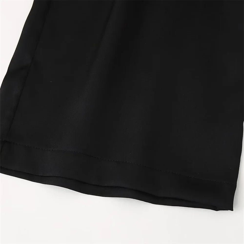 Women's Satin Texture Sequin Embroidered Shirt and High Waist Long Pants Set