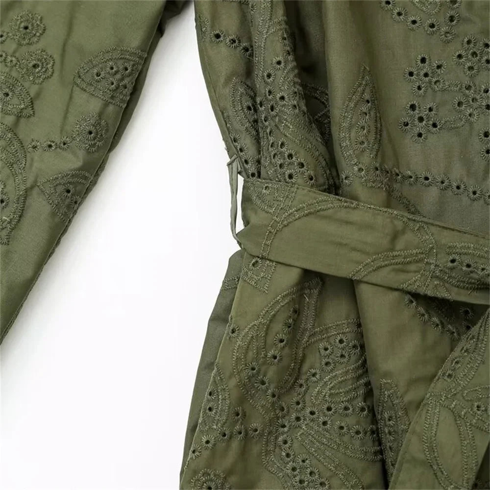 Embroidered Short Dress For Women Elegant Office Casual