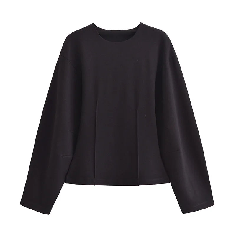 Women's Two Piece Crop Top and Wide Leg Trouser Set with Long Sleeve Round Neck Coat for Spring Streetwear