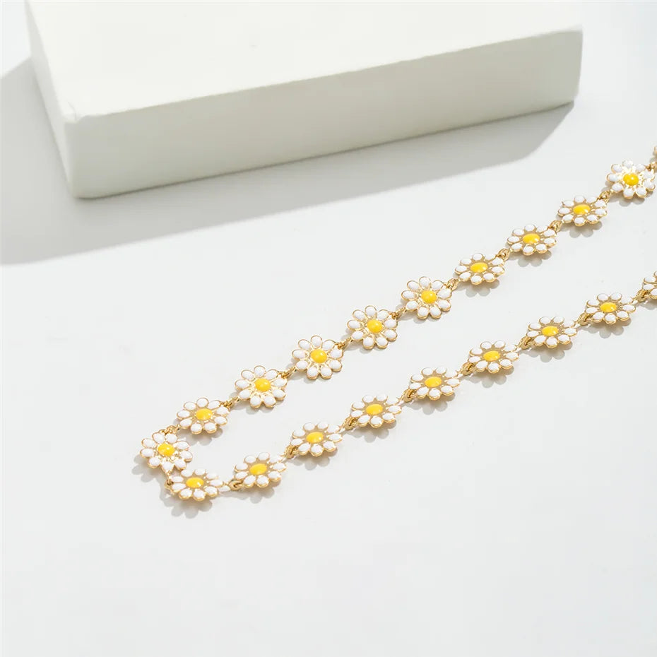 Kpop Flower Daisy Choker Necklace for Women - Gold Clavicle Chain Fashion Jewelry Gift