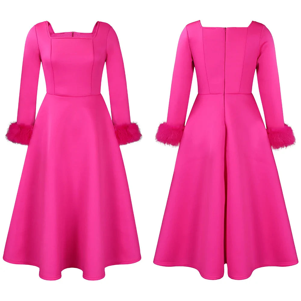 Square Neck Party Dress Women Pleated A Line Mid Calf