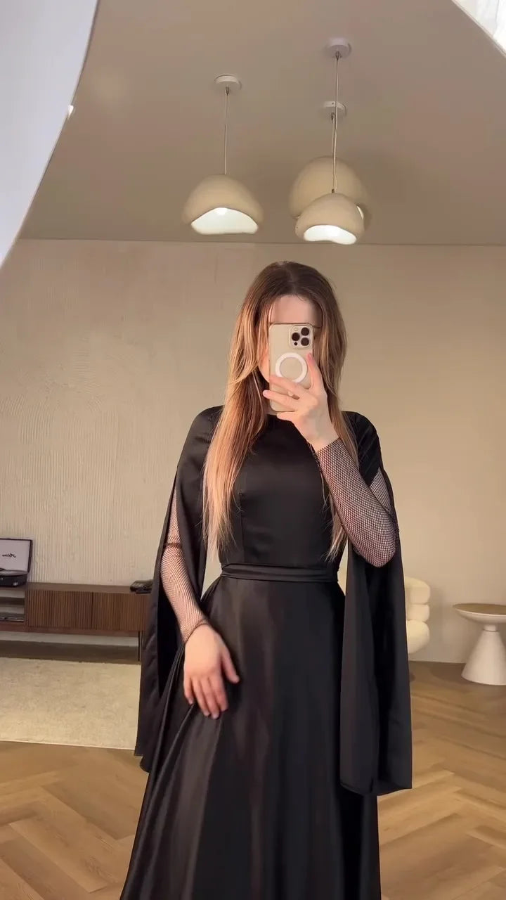 Bandage Maxi Dress High Waist Patchwork Elegant Long Sleeve