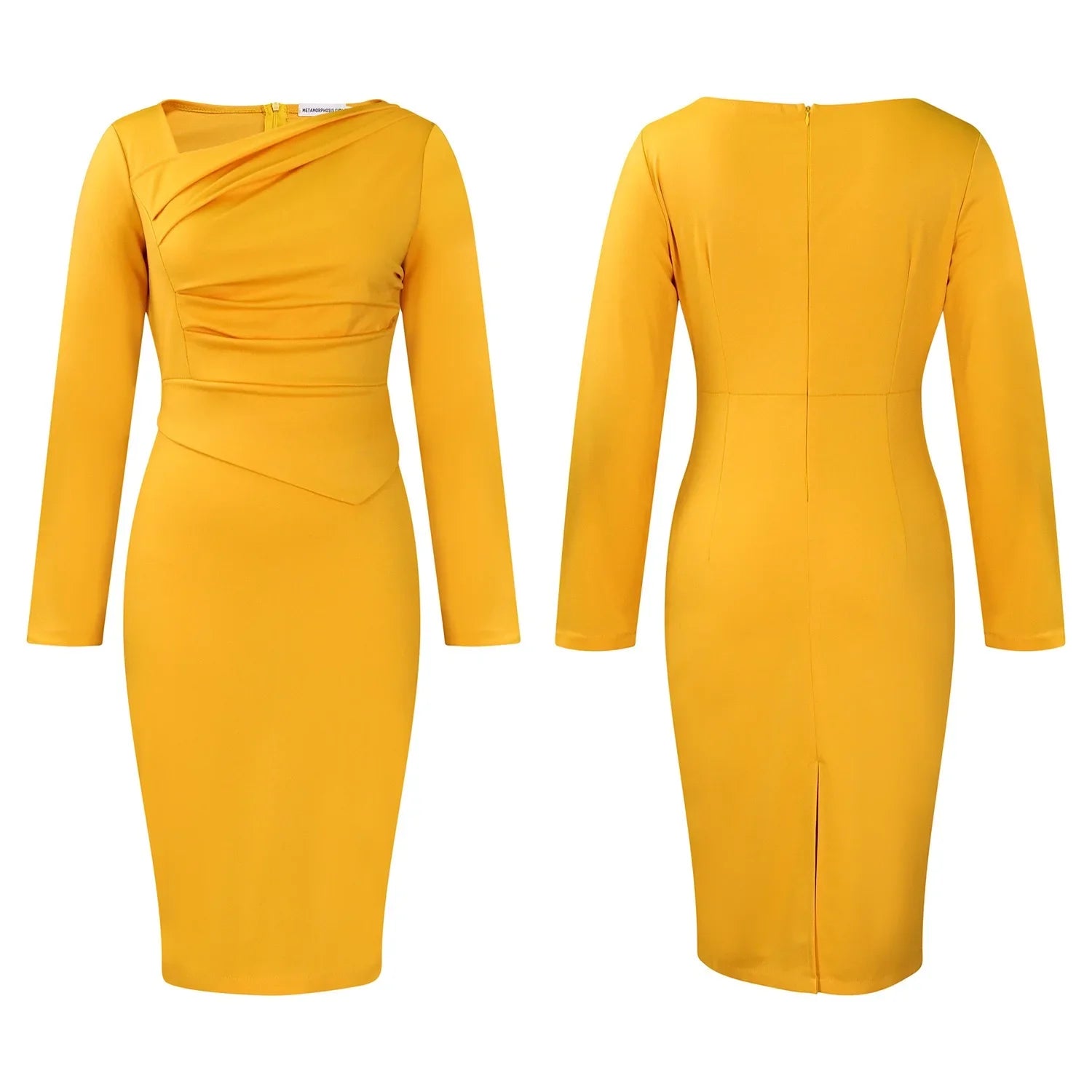 Professional Midi Office Dress for Women with Long Sleeves