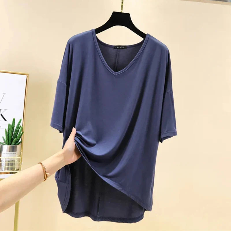 Solid Color Basic Short Sleeve Womens V Neck T Shirt Casual Cotton Tee for Summer