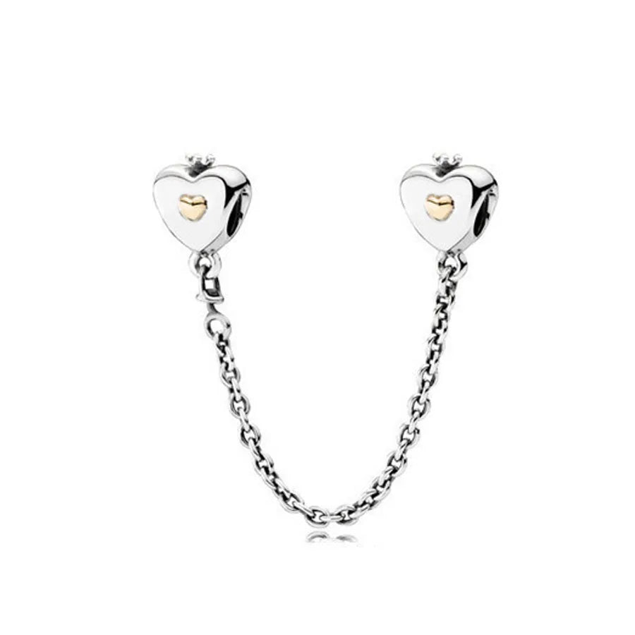 DIY Love Heart Family Safety Chain Bracelet with 925 Silver Star Clip Bead and Flower Charm Gift