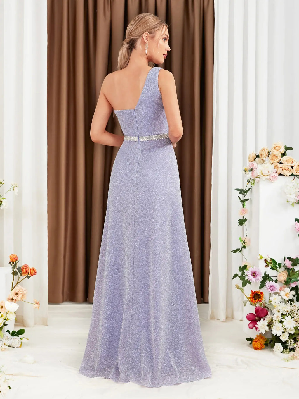 Bridesmaid Dress With Slit Waist Belt For Wedding Occasions