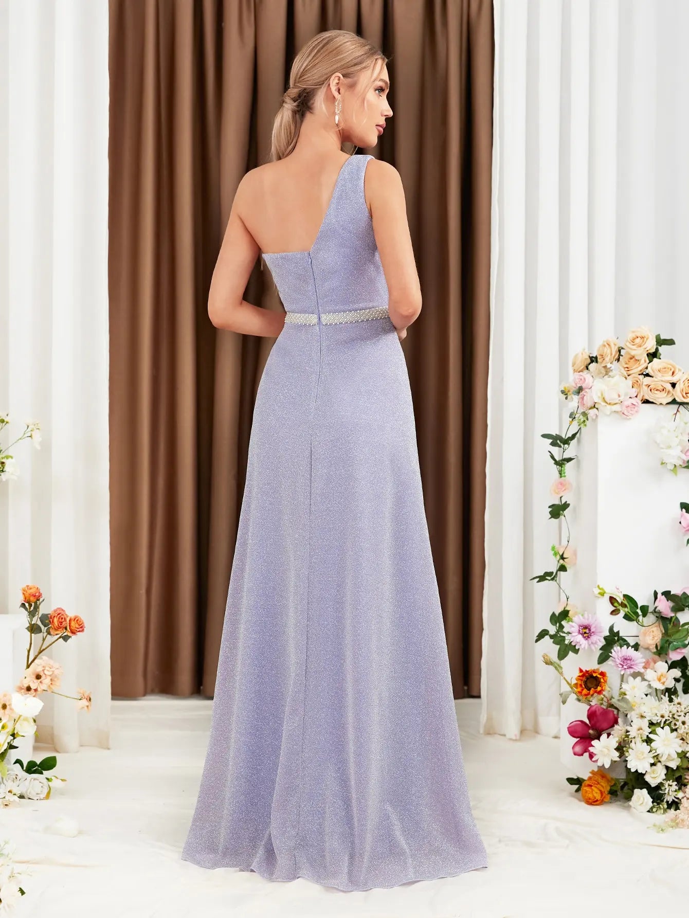 Bridesmaid Dress With Slit Waist Belt For Wedding Occasions