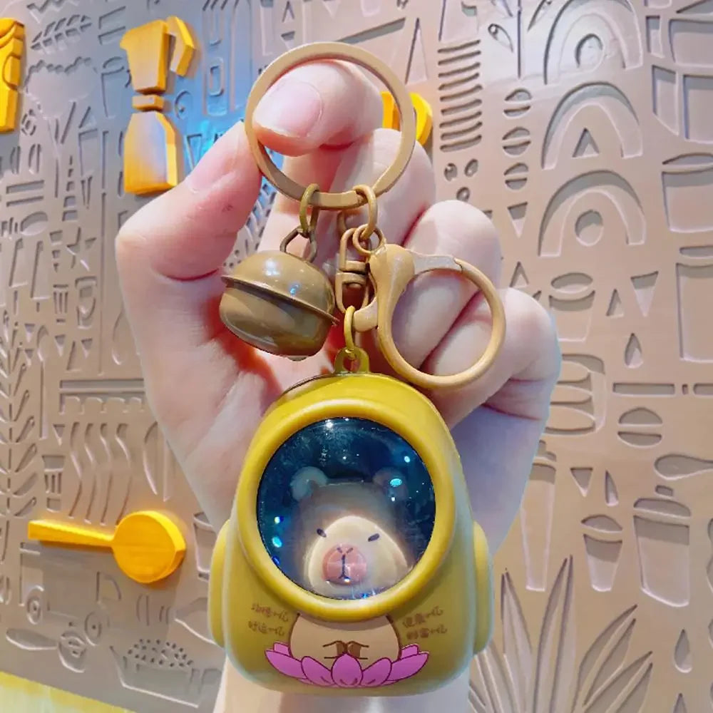 Cute Cartoon Luminous Capybara Keychain Space Capsule Keyring for Schoolbags and Gifts