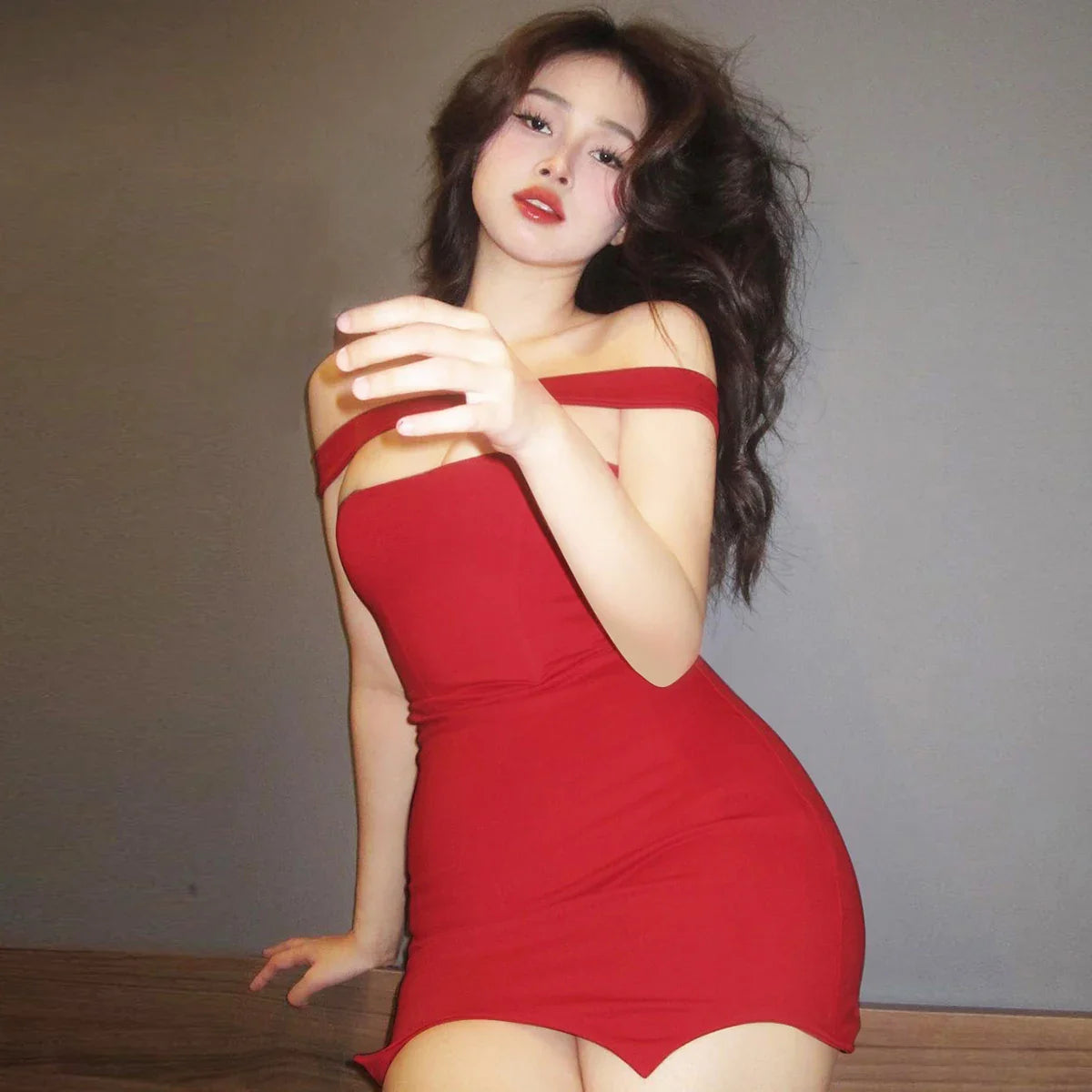 Solid Slash Neck Sleeveless Bodycon Mini Dress For Summer