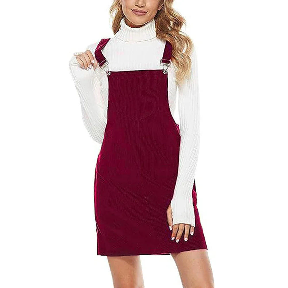 Corduroy Pinafore Dress Women Sleeveless Aline With Pockets