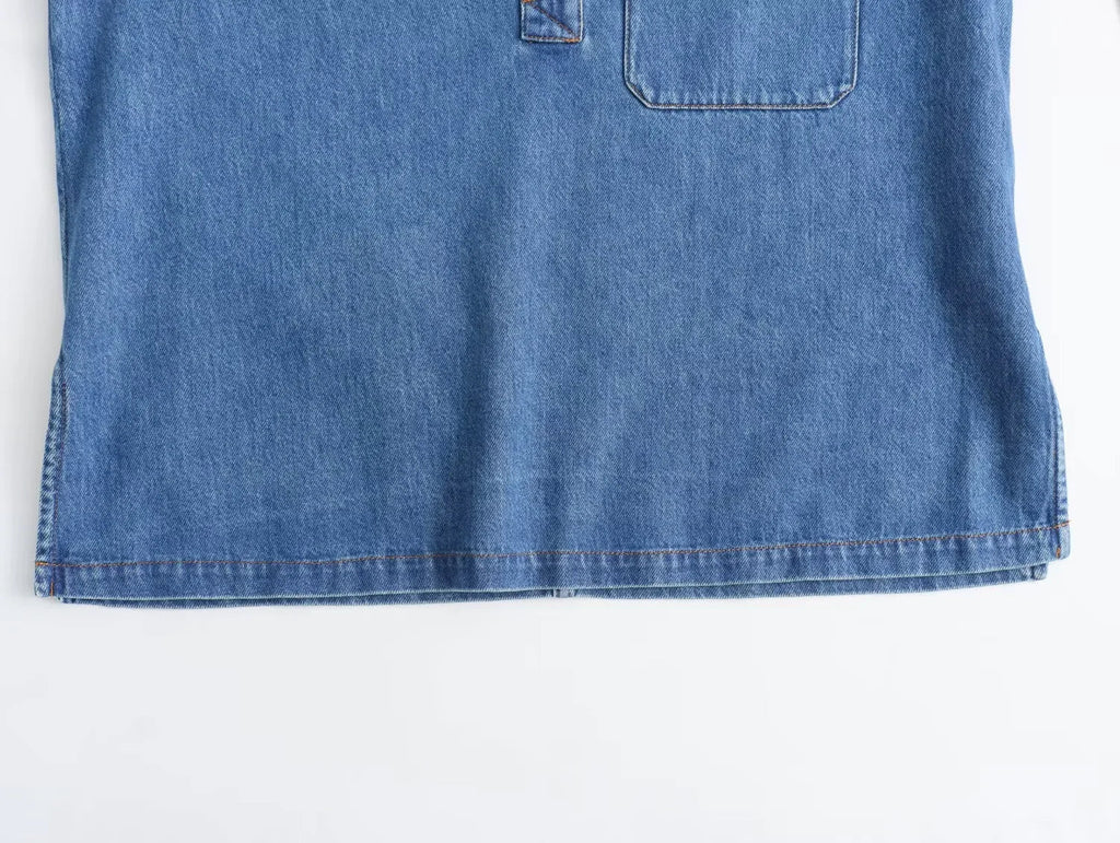 Blue Oversized Shirt and Wide Baggy Denim Pants Two-Piece Set Casual Autumn Jean Outfit for Women