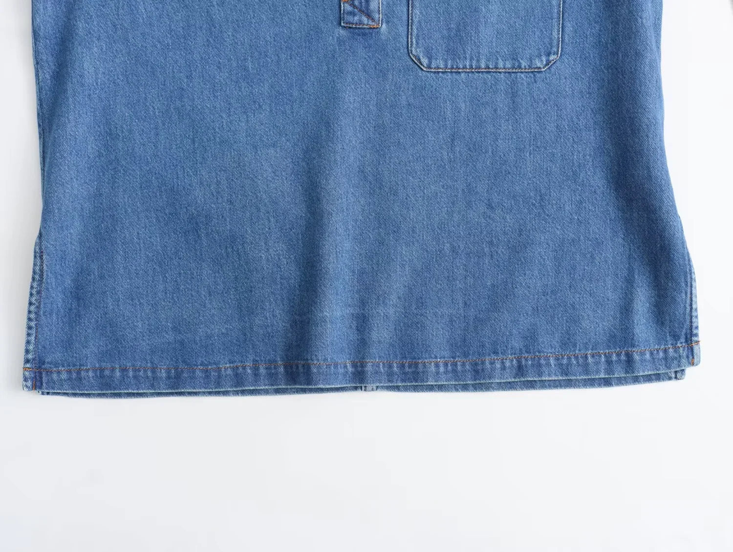 Blue Oversized Shirt and Wide Baggy Pants Denim Two Piece Set for Women Casual Autumn Outfit