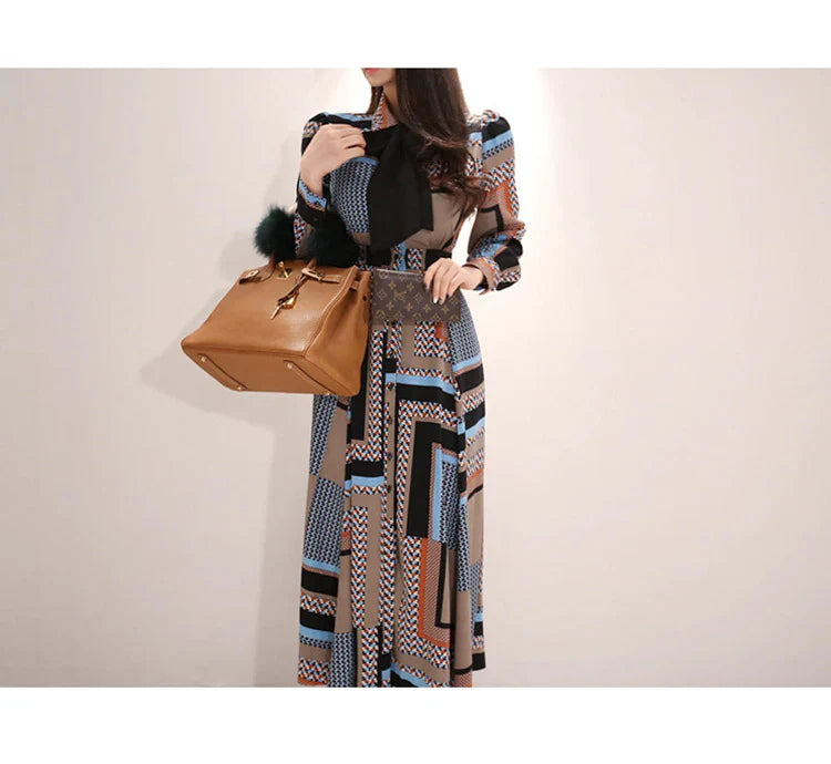 Vintage Print Long Shirt Dress For Women Ankle Length
