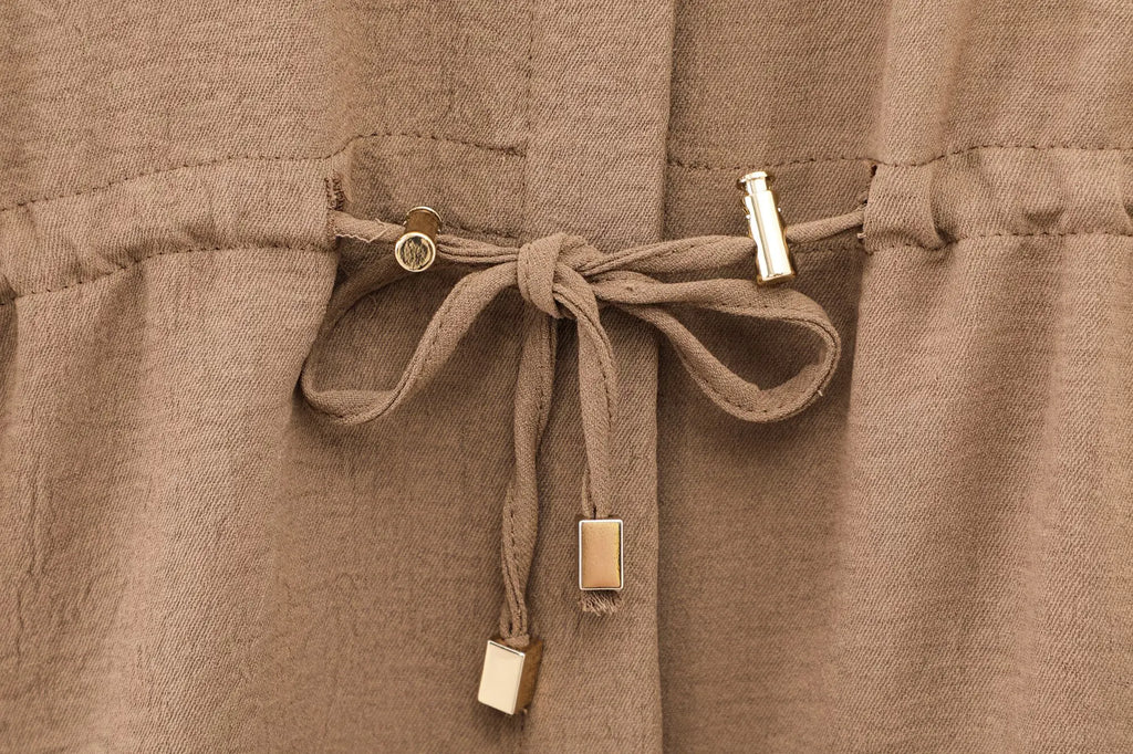 Safari Style Long Sleeve Drape Shirt and High Waist Pants Suit for Women