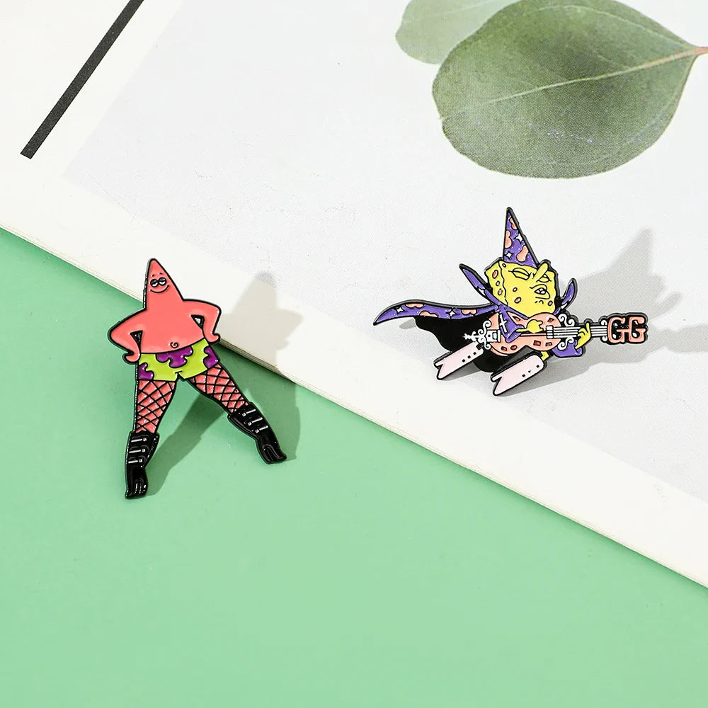 2 Pcs Cartoon Patrick Star Enamel Pin Brooch Set - Funny Anime Metal Badge for Backpack and Clothing Accessories