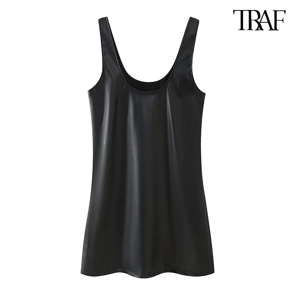 Beaded Dress Faux Leather U Neck Evening Gown For Party