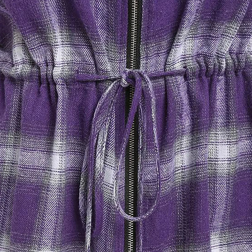 Vintage Plaid Midi Dress For Fall With Zip Up Long Sleeve