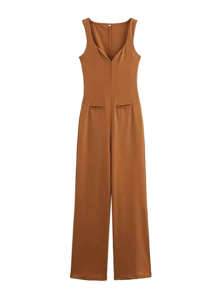 Stylish Women's Long Jumpsuit Comfortable Versatile Casual One-Piece Outfit with Simple Elegant Design