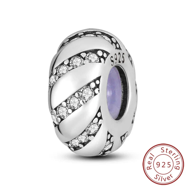 Fit Original 925 Sterling Silver Clip Charms with Zircon and Silicone Spacer Beads for Women DIY Bracelet Gift
