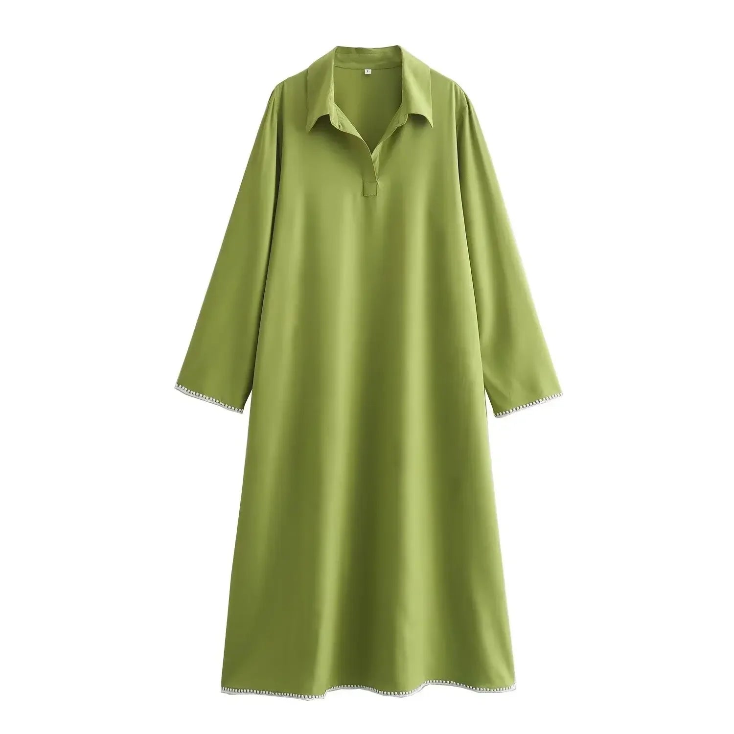 Green Embroidery Shirt Dress With Cuffed Sleeves Split Hem