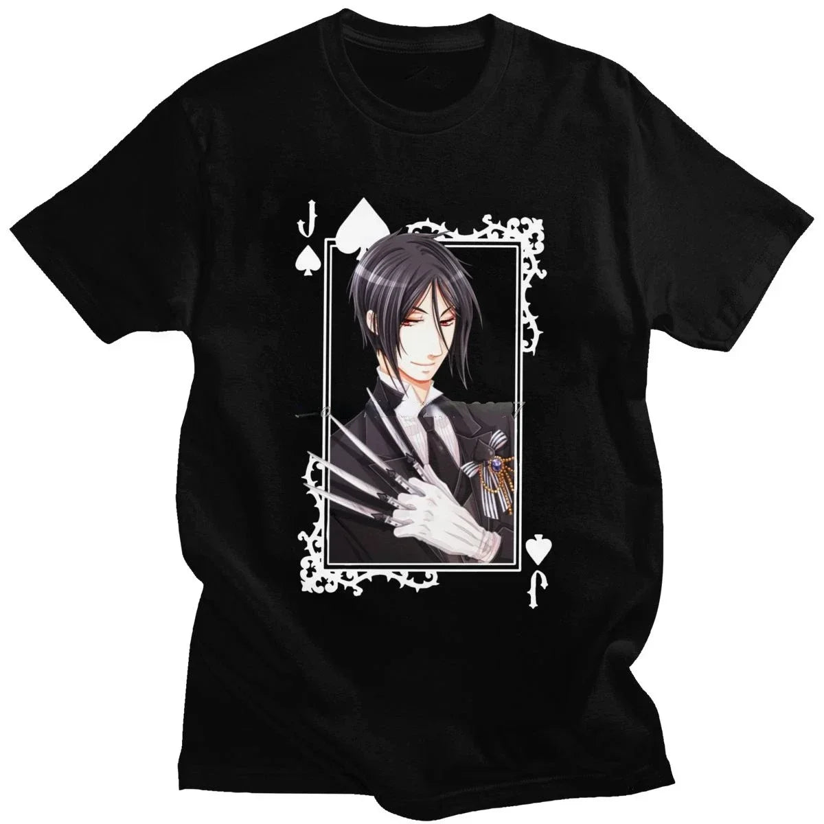 Black Butler Sebastian Graphic T-Shirt for Otaku Cotton Anime Streetwear Tee Kuroshitsuji Design