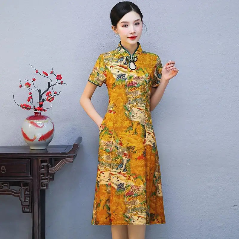 Floral A-Line Summer Dress For Women Short Sleeve Elegant