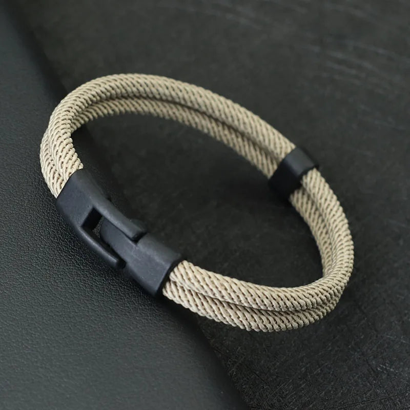 Men's Double Layer Nylon Rope Bracelet Detachable Stackable Leisure Accessory