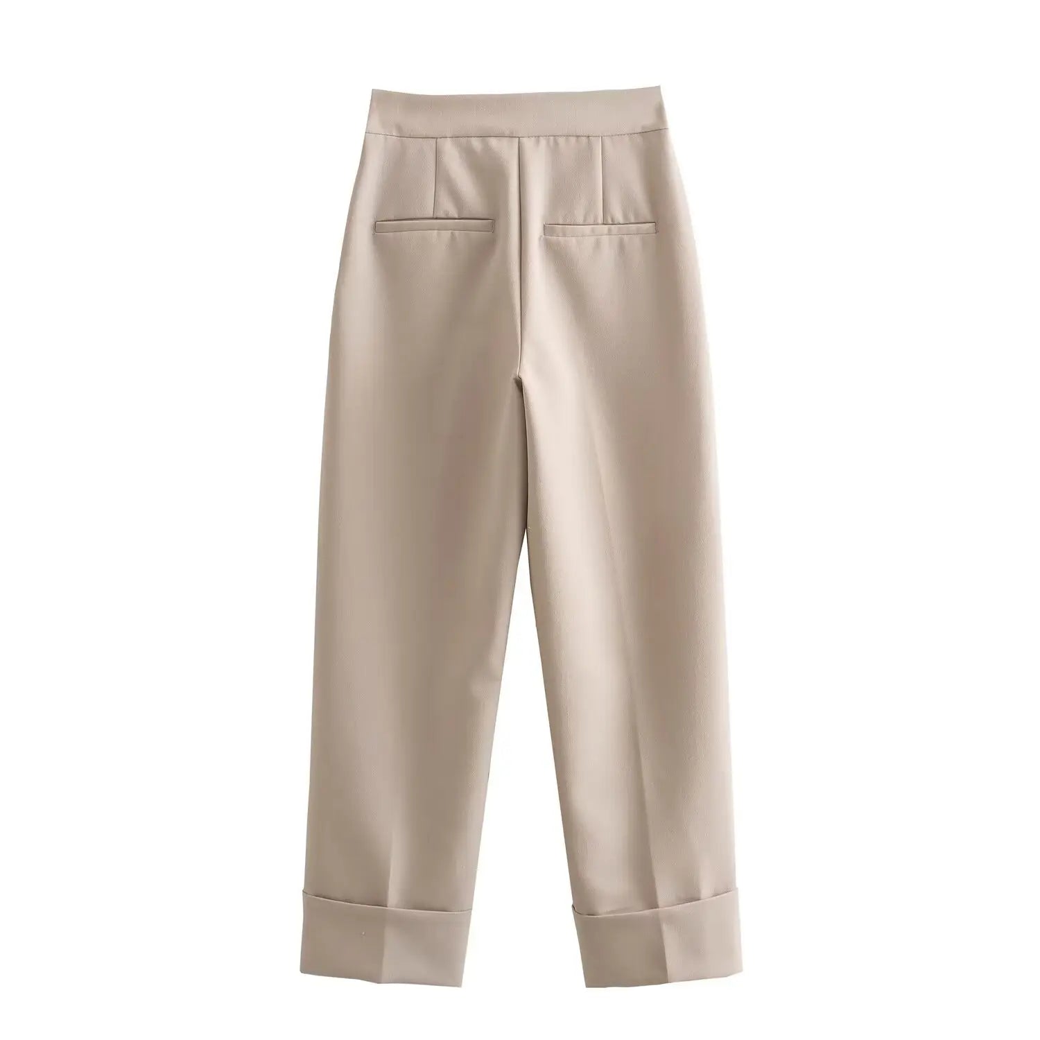 Khaki Women's Suit Set with High Waisted Straight Leg Pants and Fashion Vest